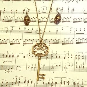 Antique skeleton key and sugar skull earrings